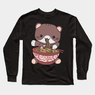 Kawaii Ramen Kitty - Cat Vaporwave Aesthetic World Long Sleeve T-Shirt